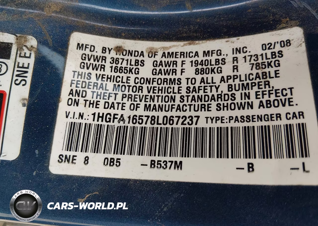 2008 Honda Civic Lx VIN:1HGFA16578L067237 - 9