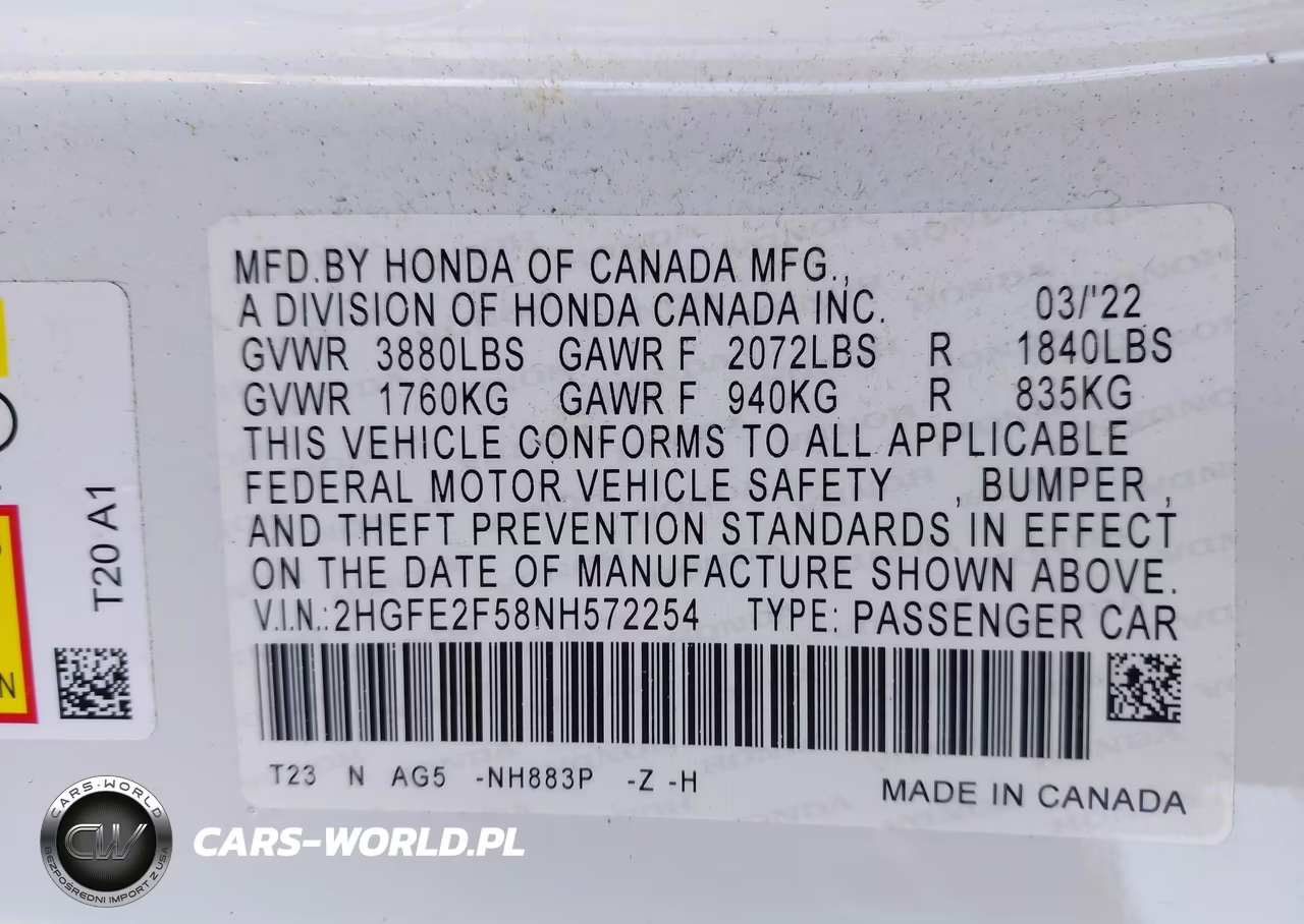 2022 Honda Civic Sport VIN:2HGFE2F58NH572254 - 9
