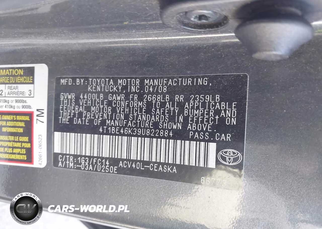 2009 Toyota Camry Se VIN:4T1BE46K39U822884 - 9