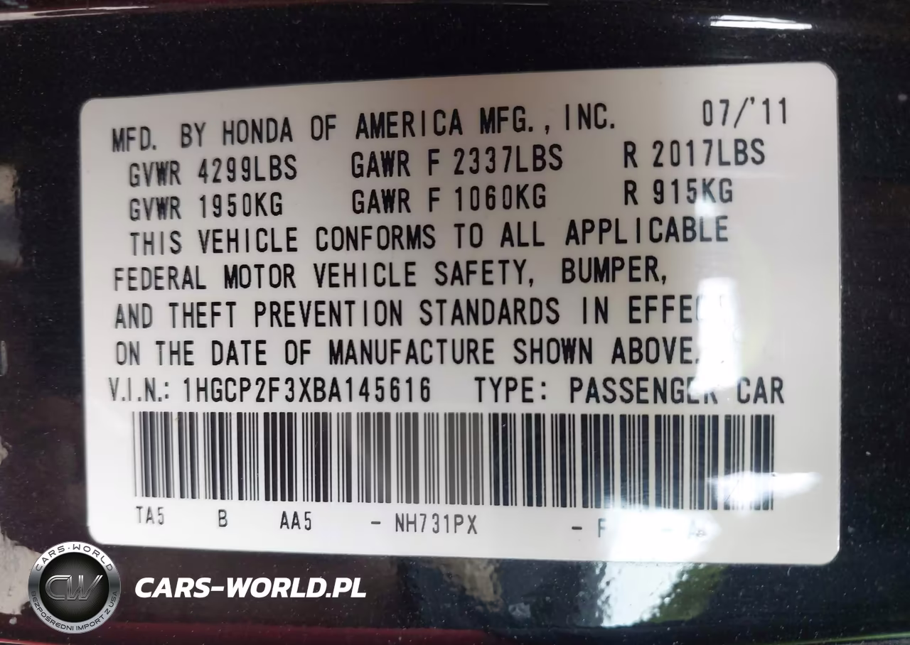 2011 Honda Accord 2.4 Lx VIN:1HGCP2F3XBA145616 - 9
