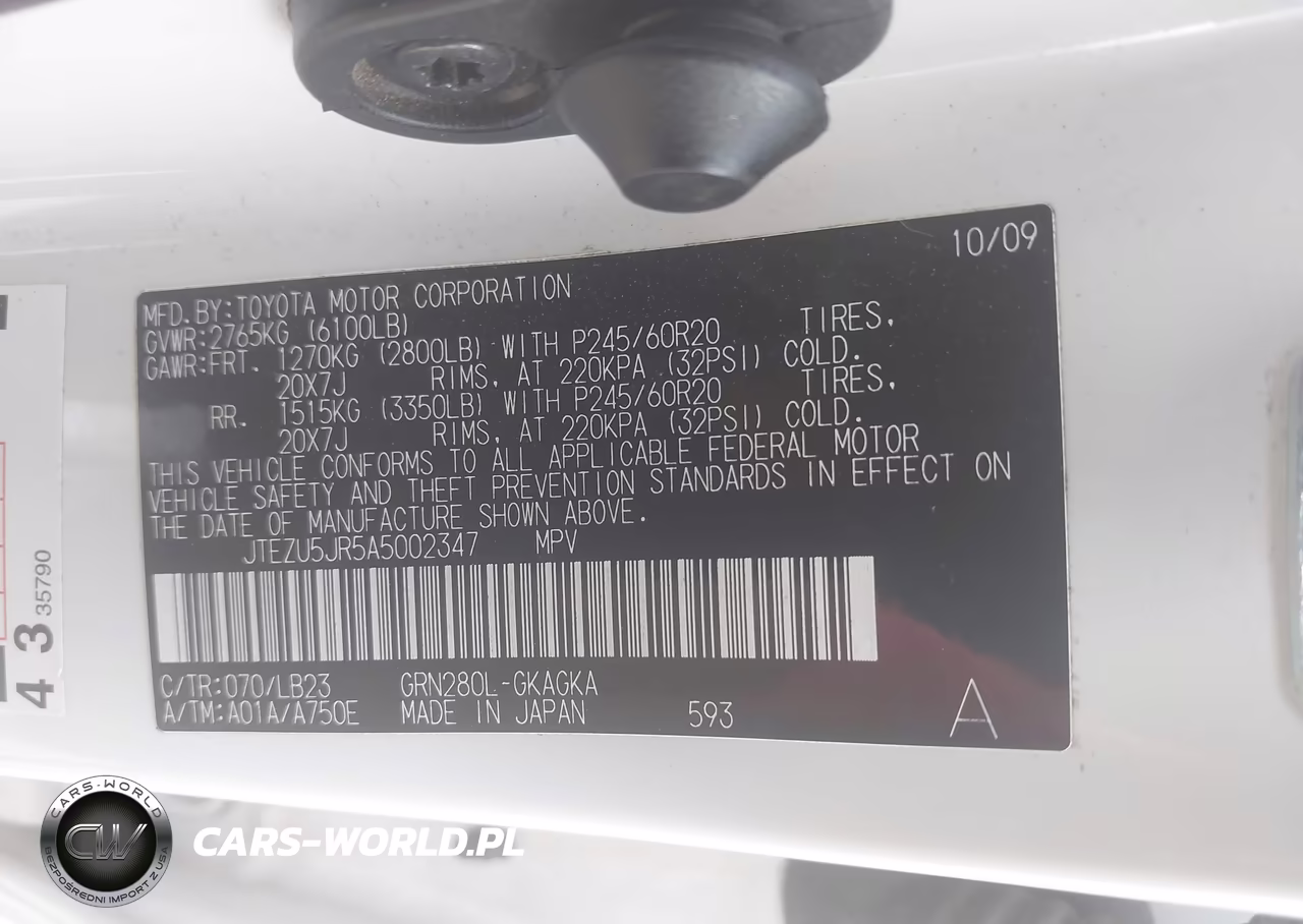 2010 Toyota 4Runner Limited V6 VIN:JTEZU5JR5A5002347 - 9