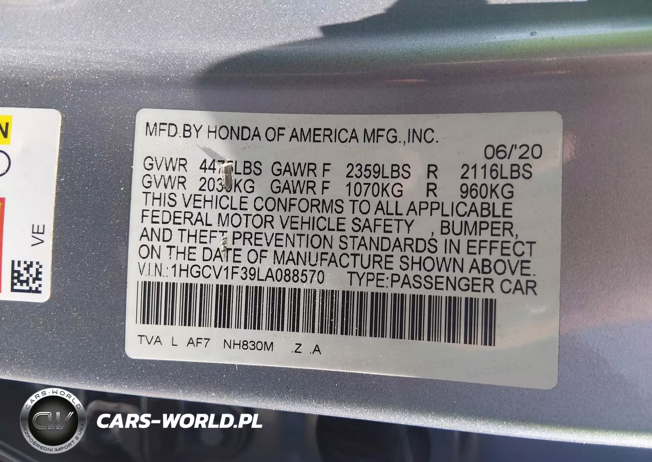 2020 Honda Accord Sport VIN:1HGCV1F39LA088570 - 9
