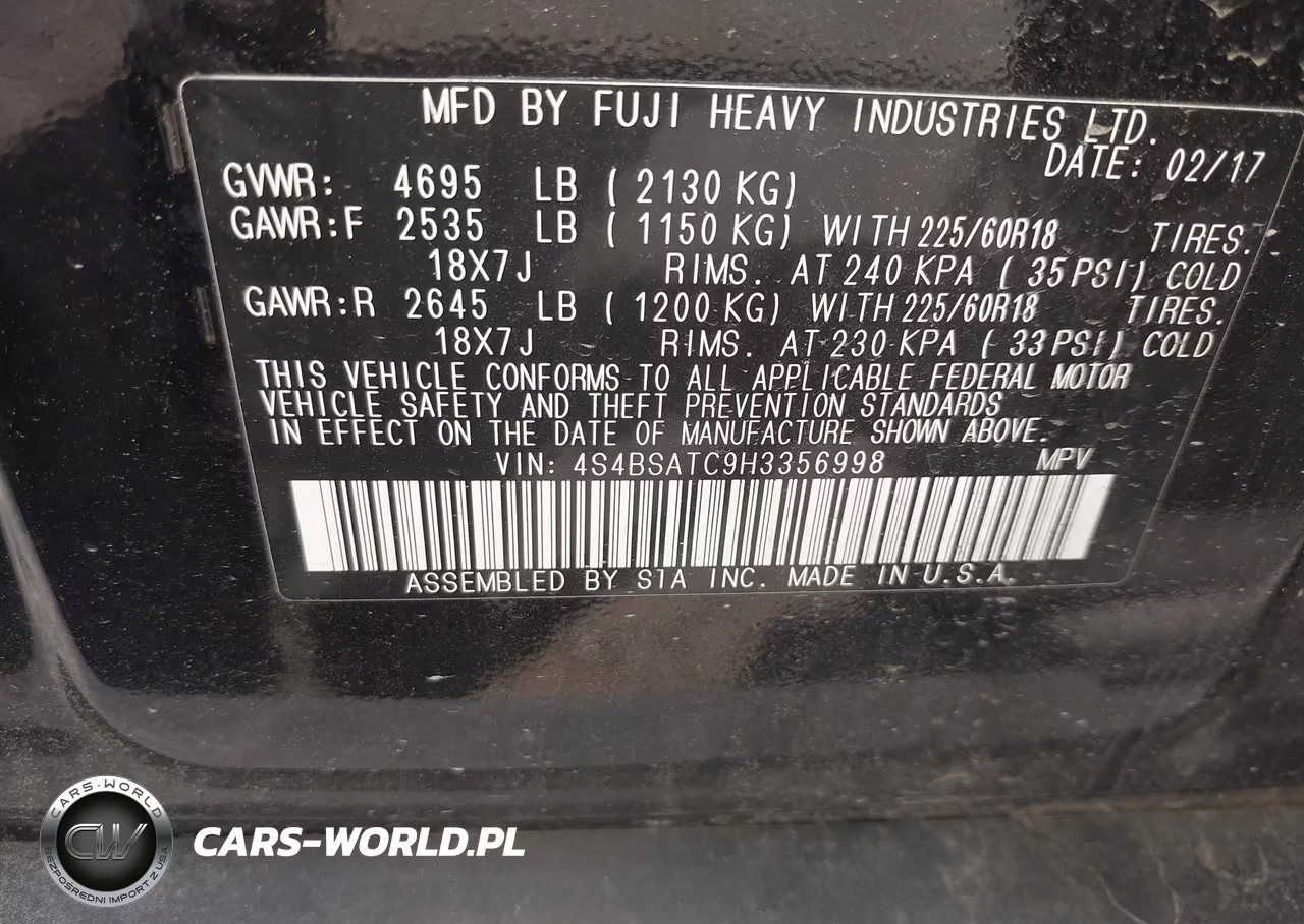2017 Subaru Outback 2.5I Touring VIN:4S4BSATC9H3356998 - 9