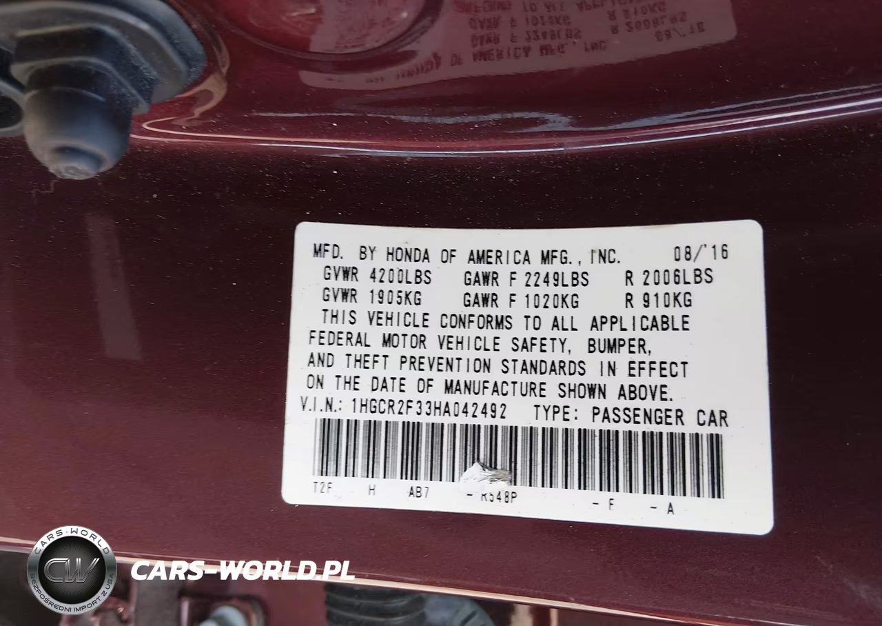 2017 Honda Accord Lx VIN:1HGCR2F33HA042492 - 9