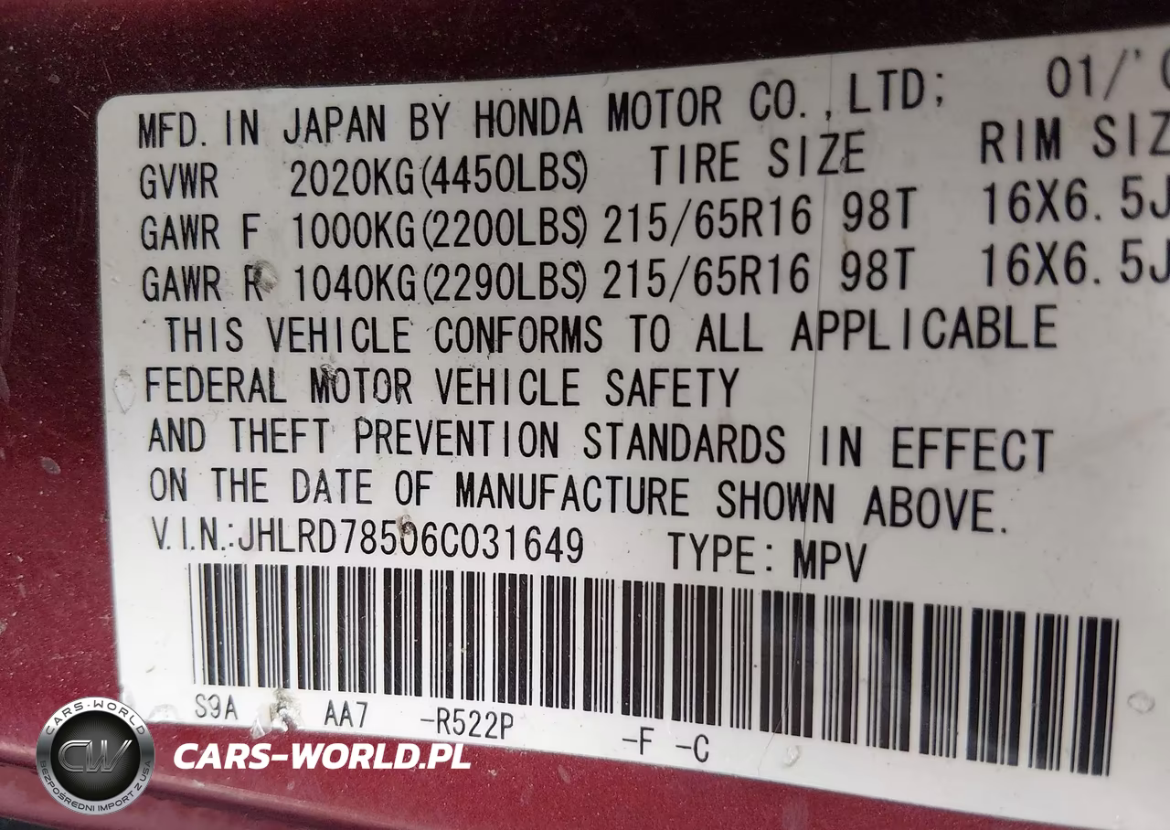 2006 Honda Cr-V Lx VIN:JHLRD78506C031649 - 9