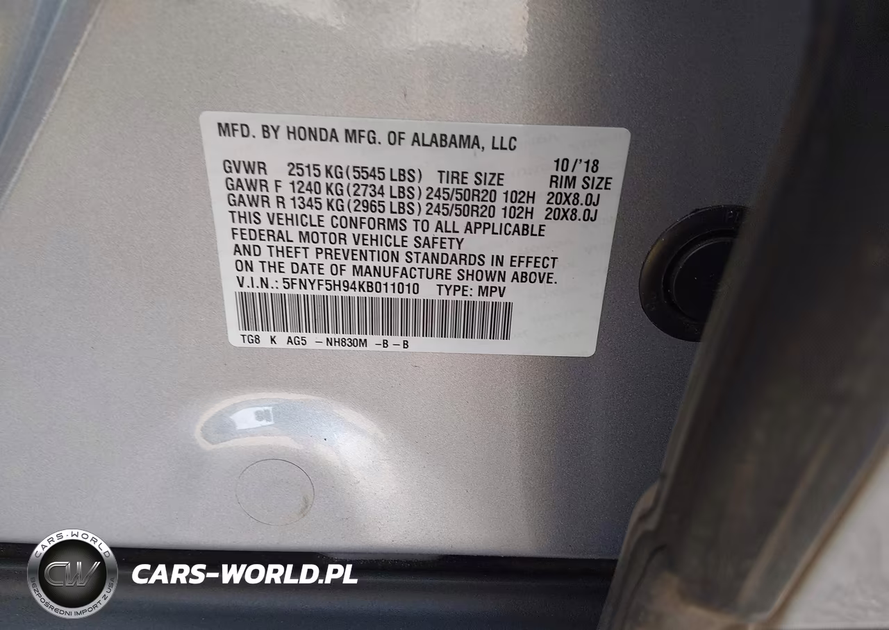 2019 Honda Pilot Touring VIN:5FNYF5H94KB011010 - 9