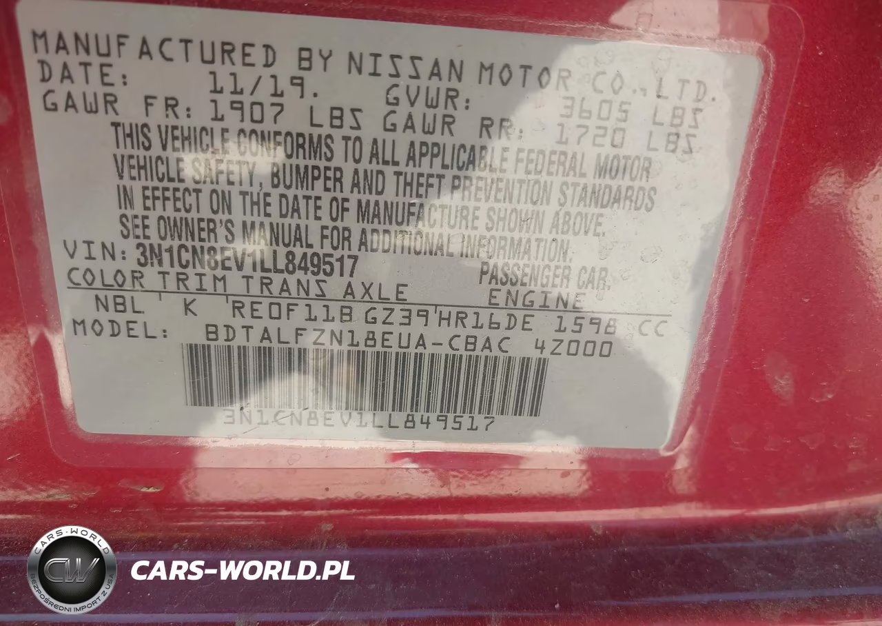 2020 Nissan Versa Sv Xtronic Cvt VIN:3N1CN8EV1LL849517 - 9