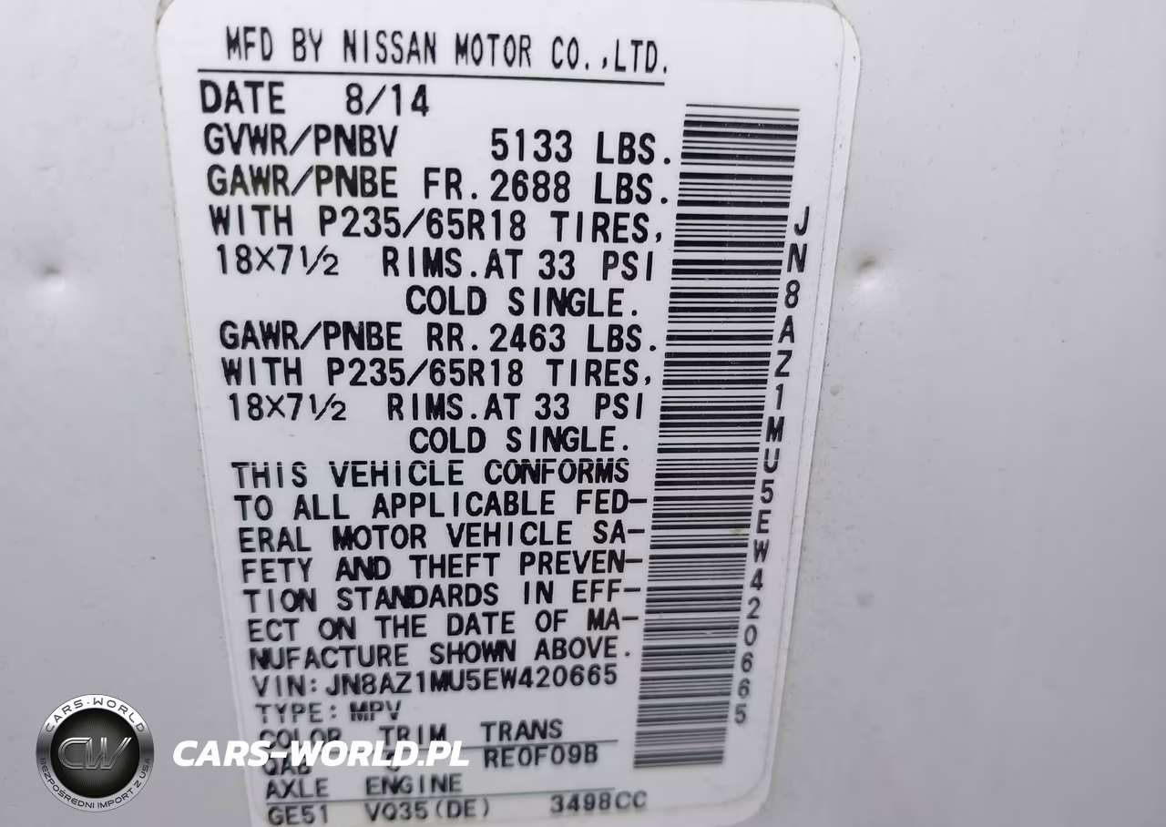 2014 Nissan Murano Sl VIN:JN8AZ1MU5EW420665 - 9
