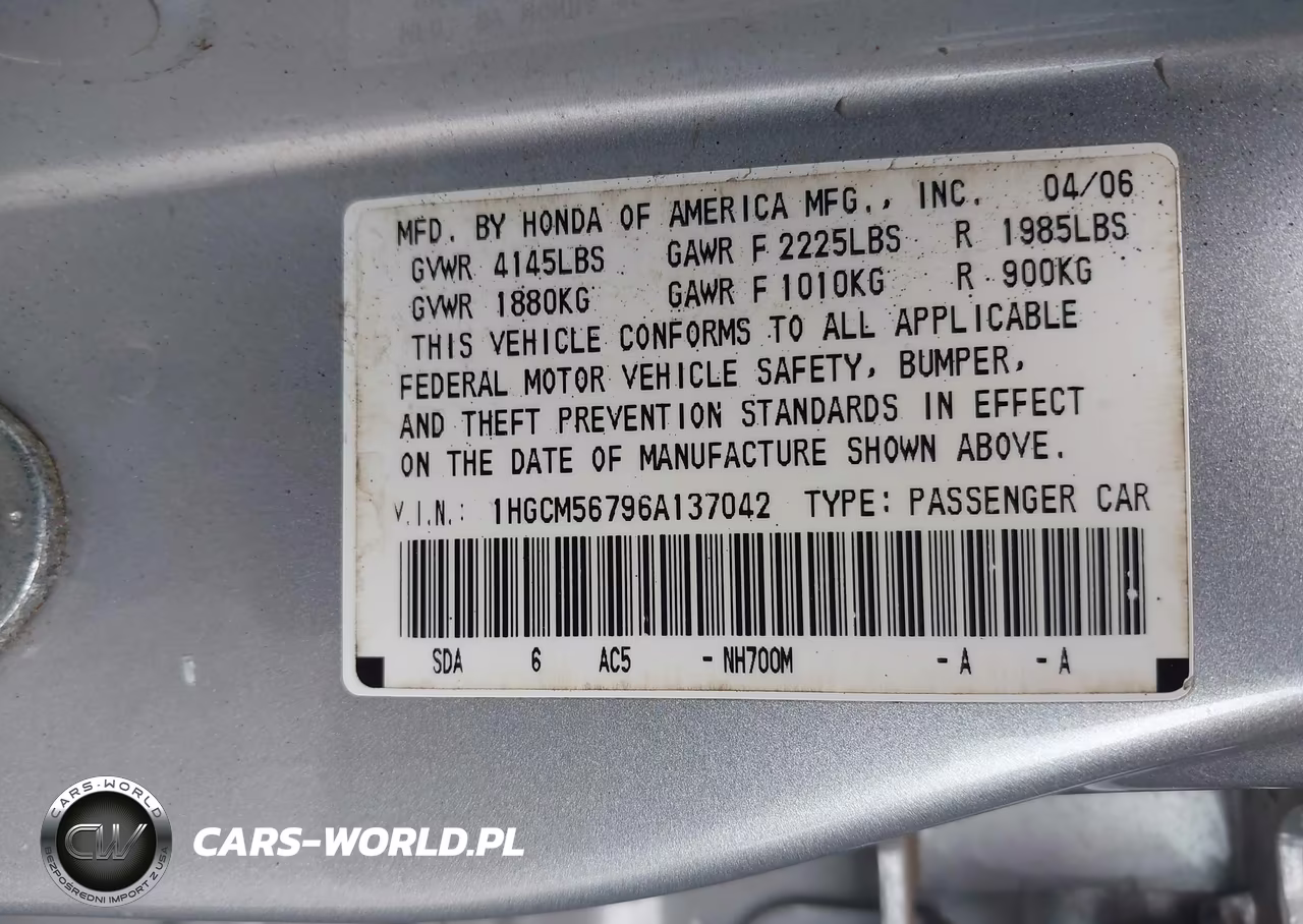 2006 Honda Accord 2.4 Ex VIN:1HGCM56796A137042 - 9