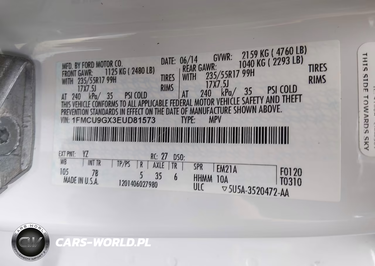 2014 Ford Escape Se VIN:1FMCU9GX3EUD81573 - 9