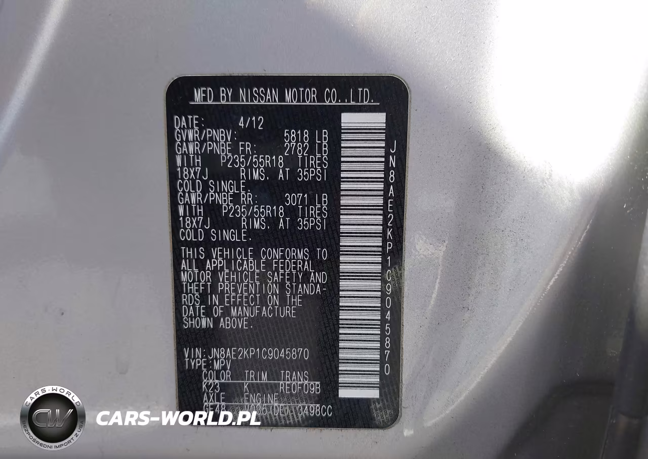 2012 Nissan Quest Le VIN:JN8AE2KP1C9045870 - 9