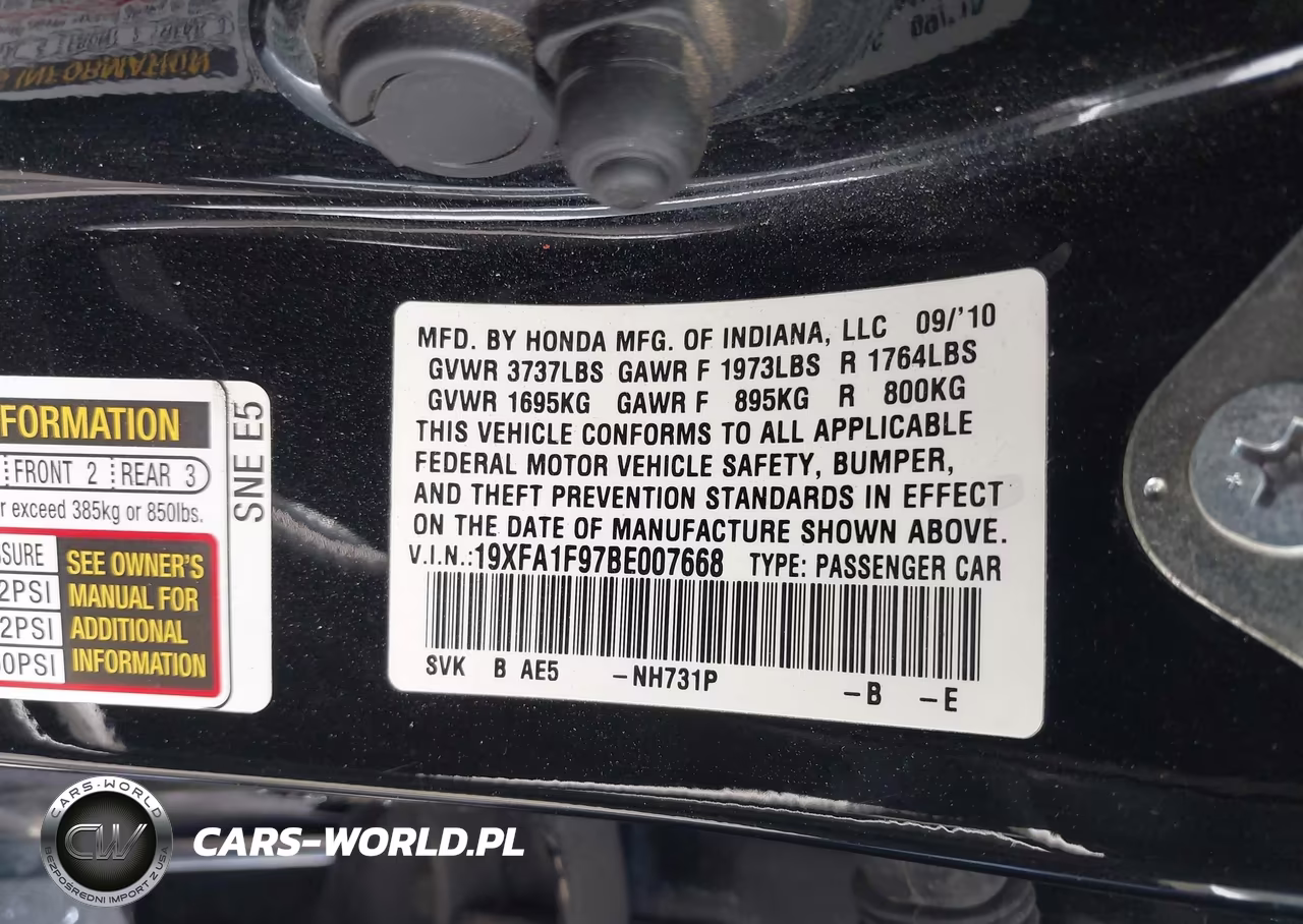 2011 Honda Civic Ex-L VIN:19XFA1F97BE007668 - 9