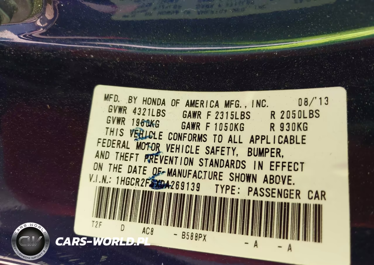 2013 Honda Accord Sport VIN:1HGCR2F5XDA269139 - 9