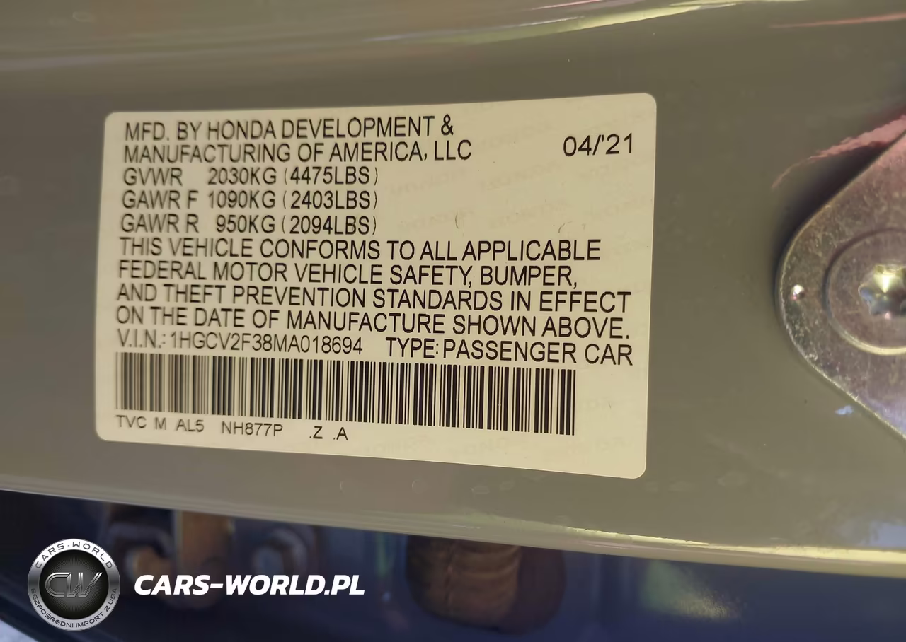 2021 Honda Accord Sport 2.0T VIN:1HGCV2F38MA018694 - 9