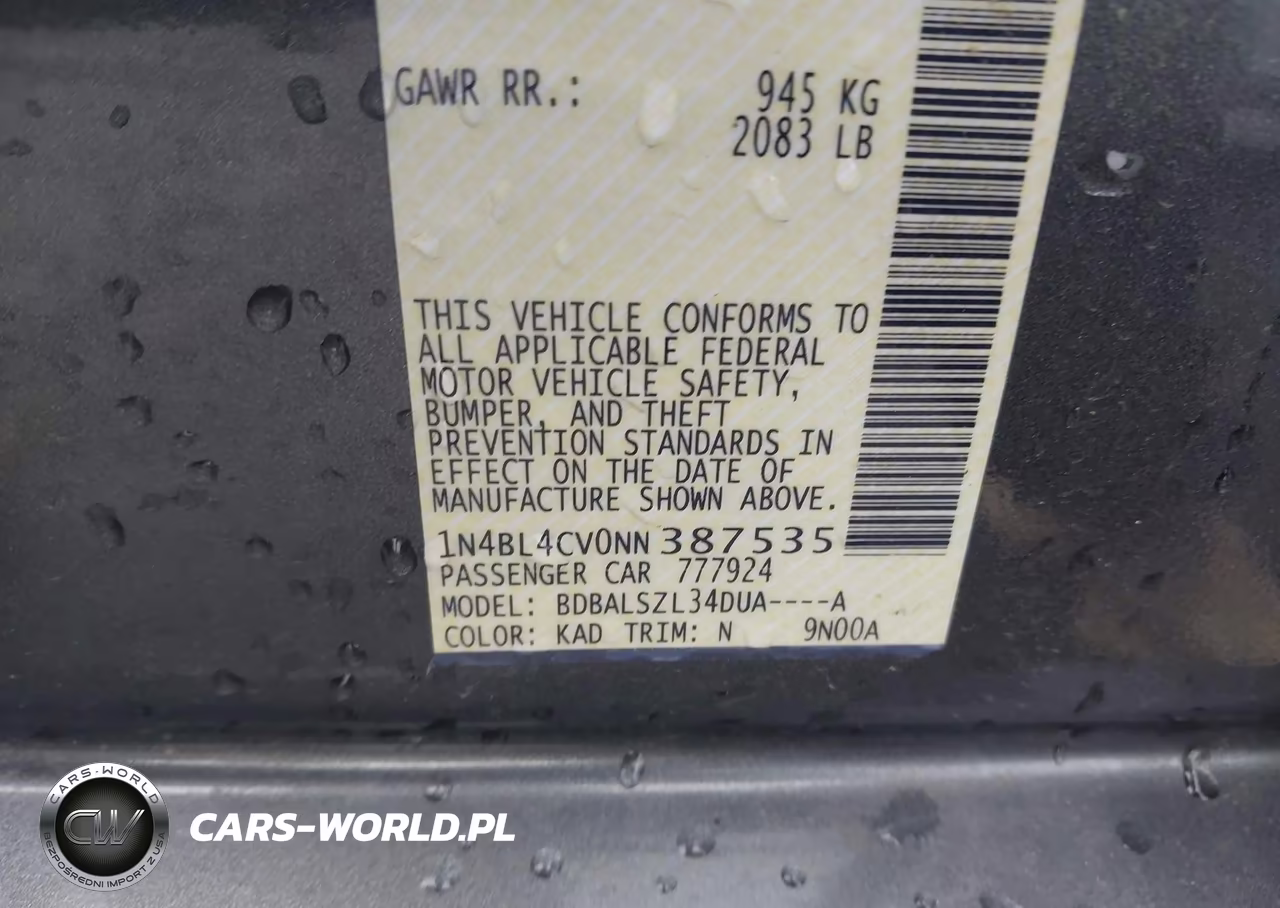 2022 Nissan Altima Sr Fwd VIN:1N4BL4CV0NN387535 - 9