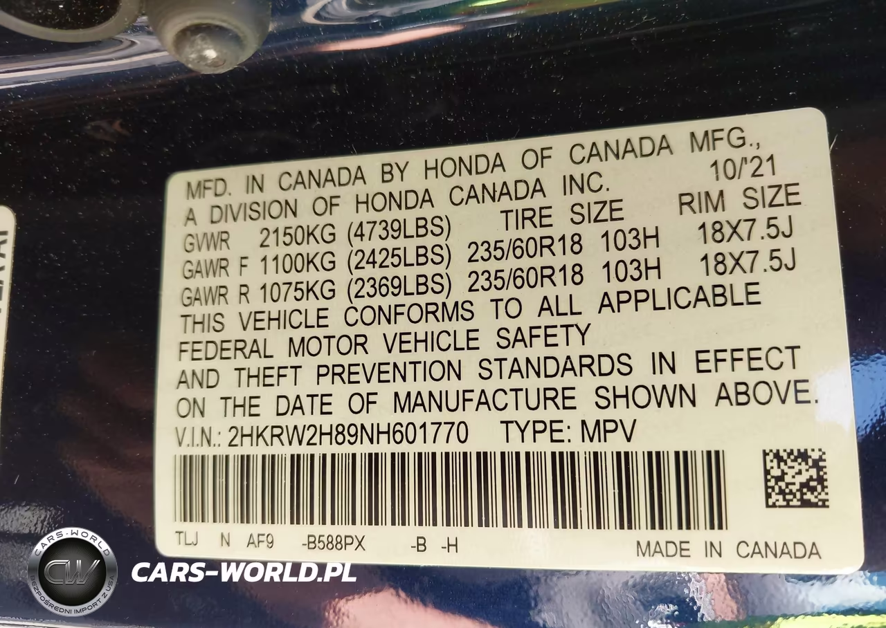 2022 Honda Cr-V Awd Ex-L VIN:2HKRW2H89NH601770 - 9