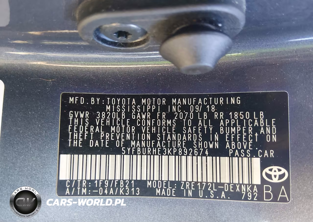 2019 Toyota Corolla Le VIN:5YFBURHE3KP892674 - 9