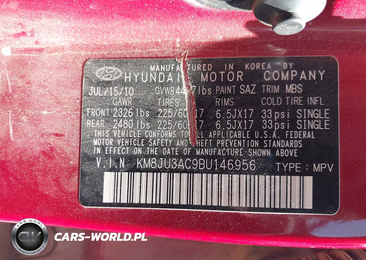 2011 Hyundai Tucson Gls VIN:KM8JU3AC9BU146956 - 9
