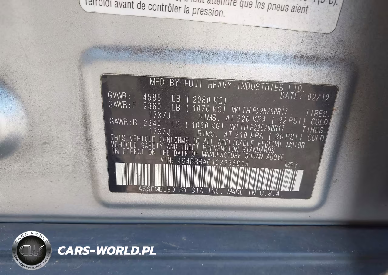 2012 Subaru Outback 2.5I VIN:4S4BRBAC1C3256813 - 9