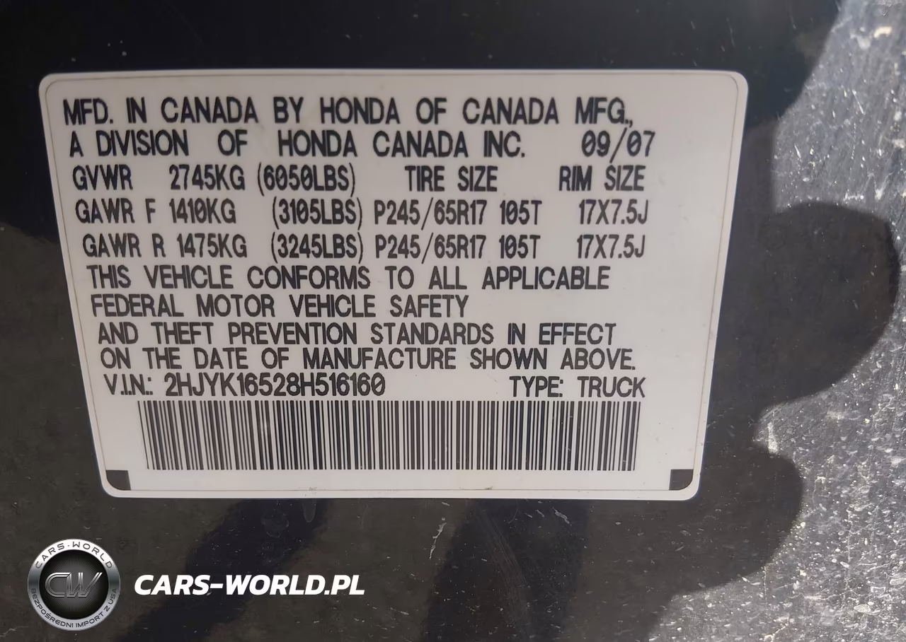2008 Honda Ridgeline Rtl VIN:2HJYK16528H516160 - 9