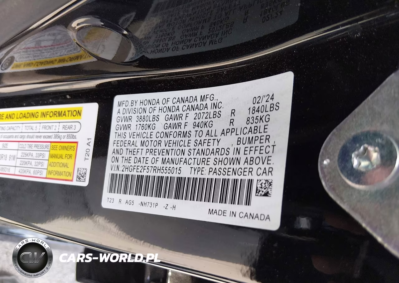 2024 Honda Civic Sport VIN:2HGFE2F57RH555015 - 9