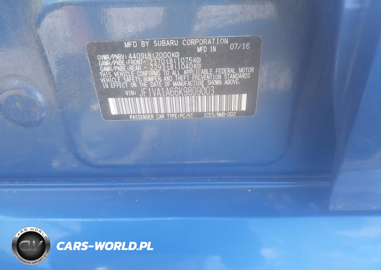 2019 Subaru Wrx VIN:JF1VA1A66K9809003 - 9