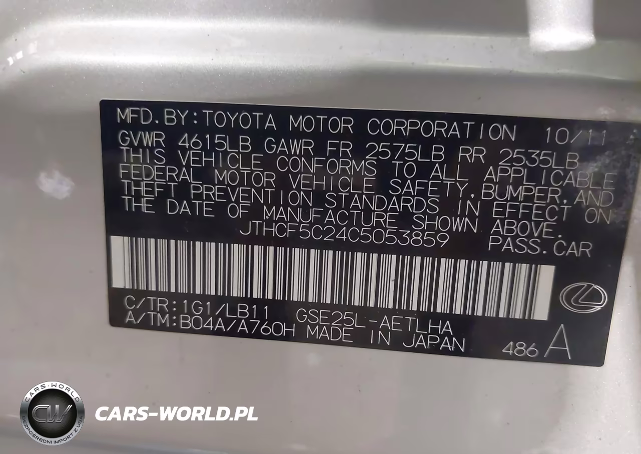2012 Lexus Is 250 VIN:JTHCF5C24C5053859 - 9