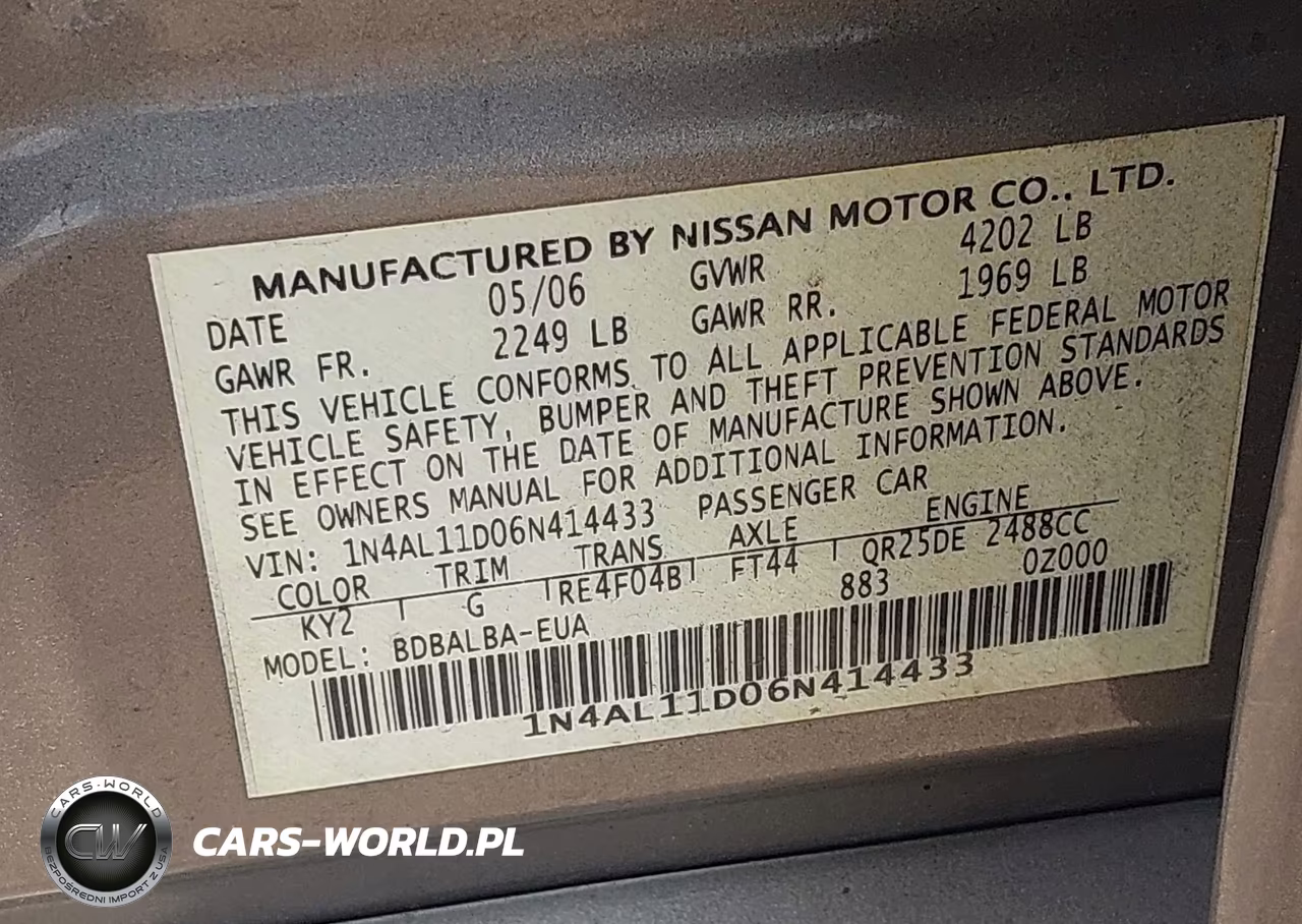2006 Nissan Altima 2.5 S VIN:1N4AL11D06N414433 - 9