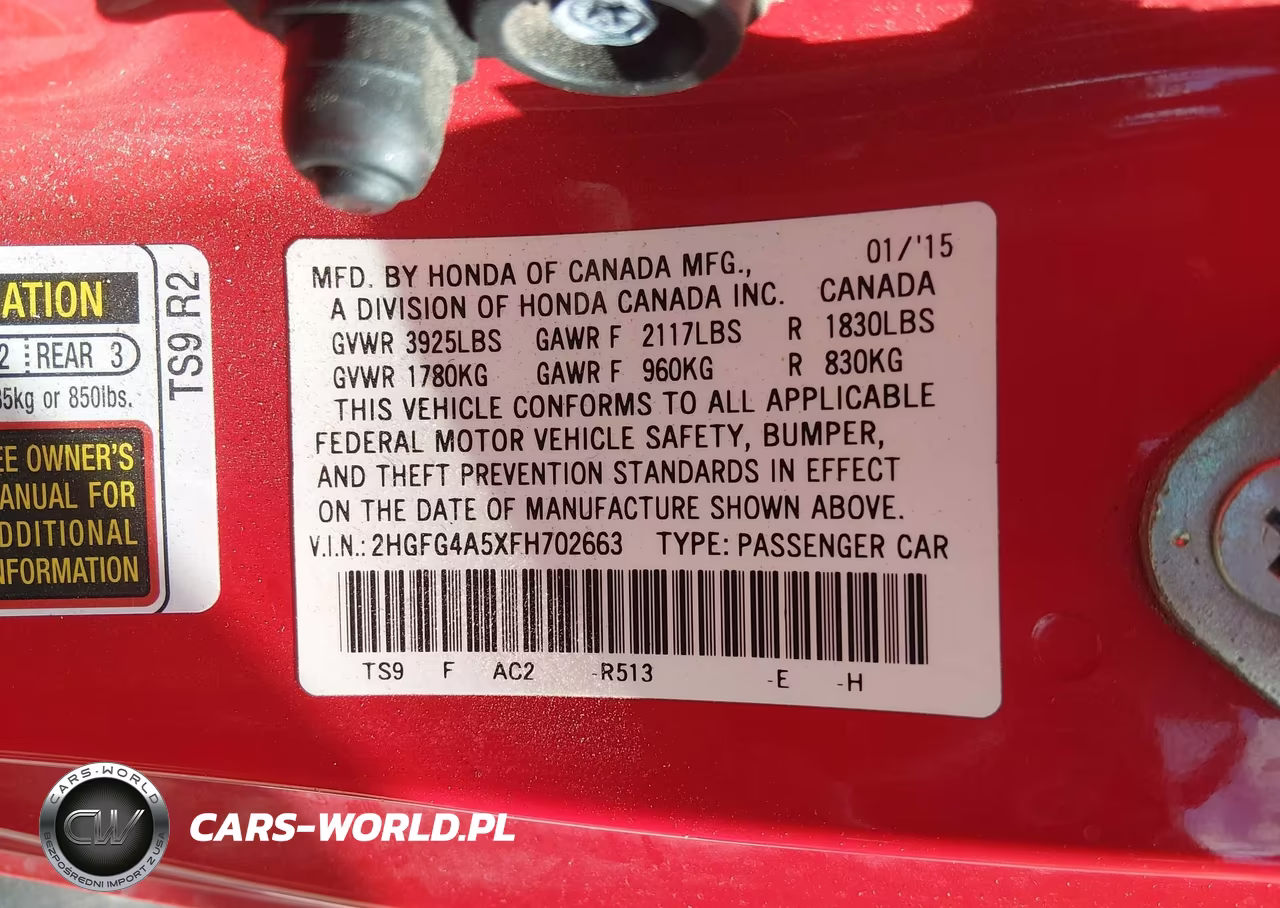 2015 Honda Civic Si VIN:2HGFG4A5XFH702663 - 9