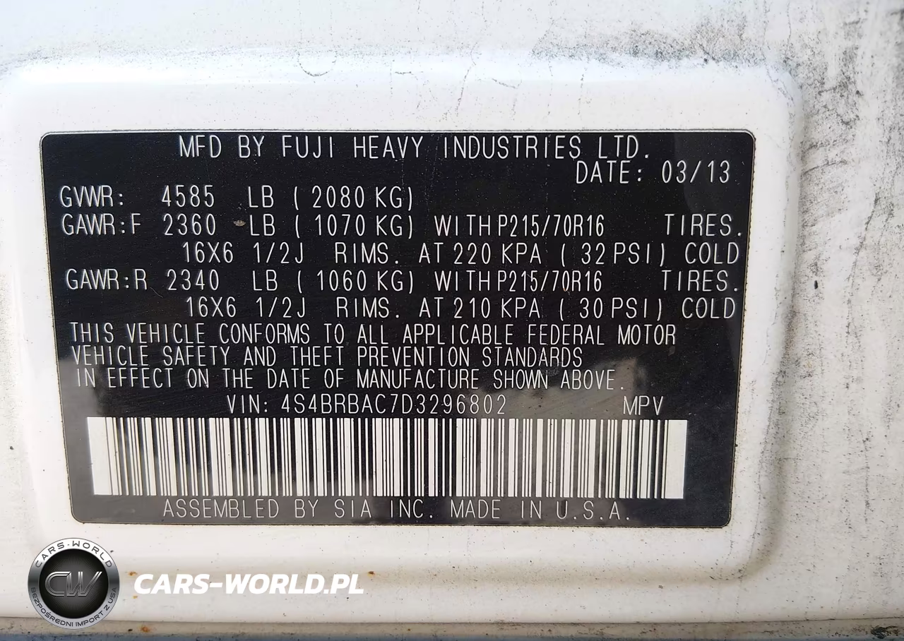 2013 Subaru Outback 2.5I VIN:4S4BRBAC7D3296802 - 9