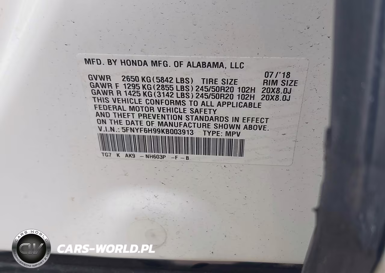 2019 Honda Pilot Touring VIN:5FNYF6H99KB003913 - 9