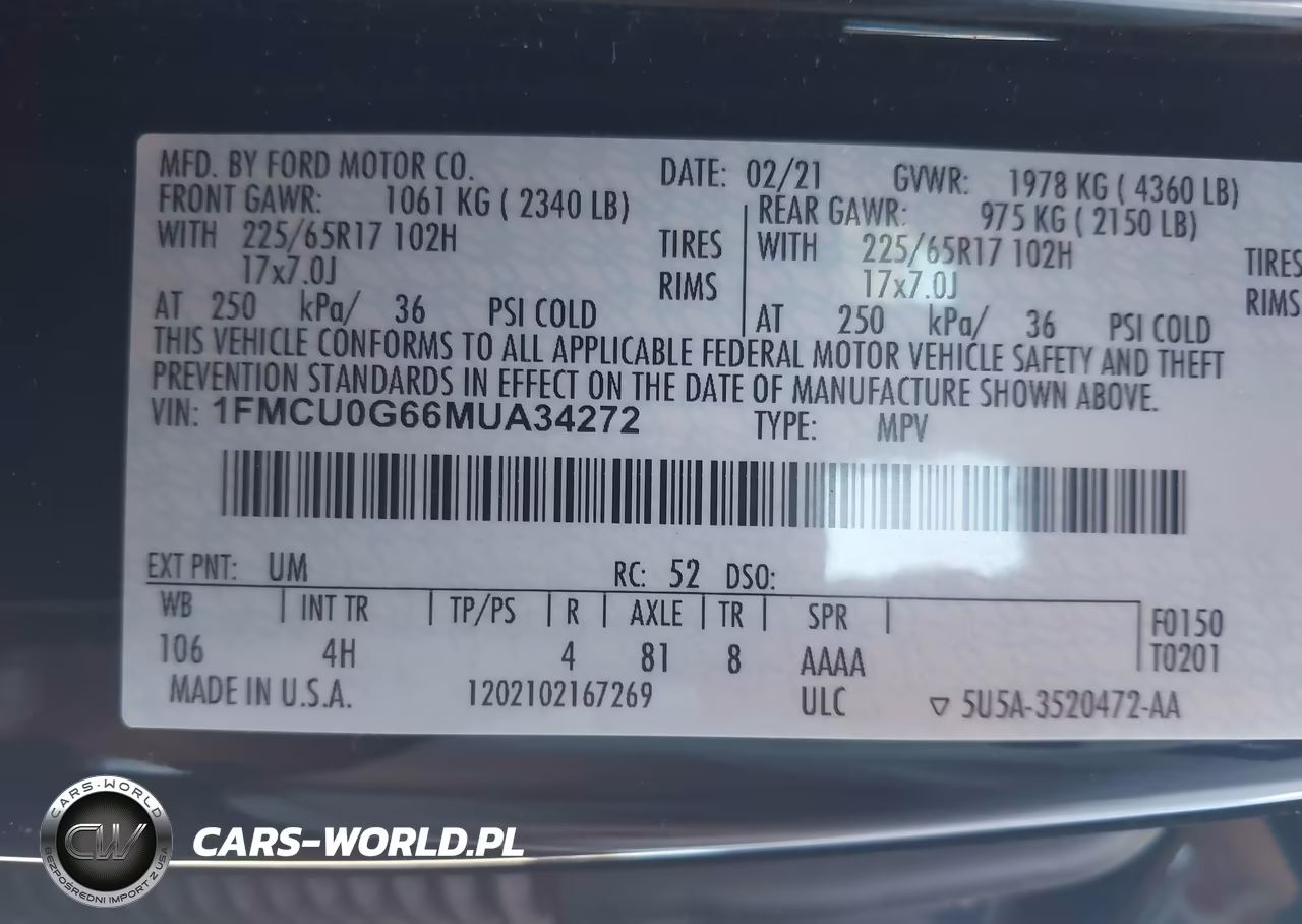 2021 Ford Escape Se VIN:1FMCU0G66MUA34272 - 9