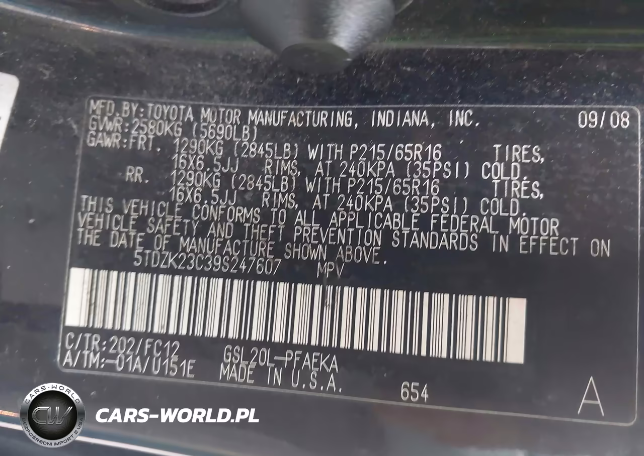 2009 Toyota Sienna Le VIN:5TDZK23C39S247607 - 9