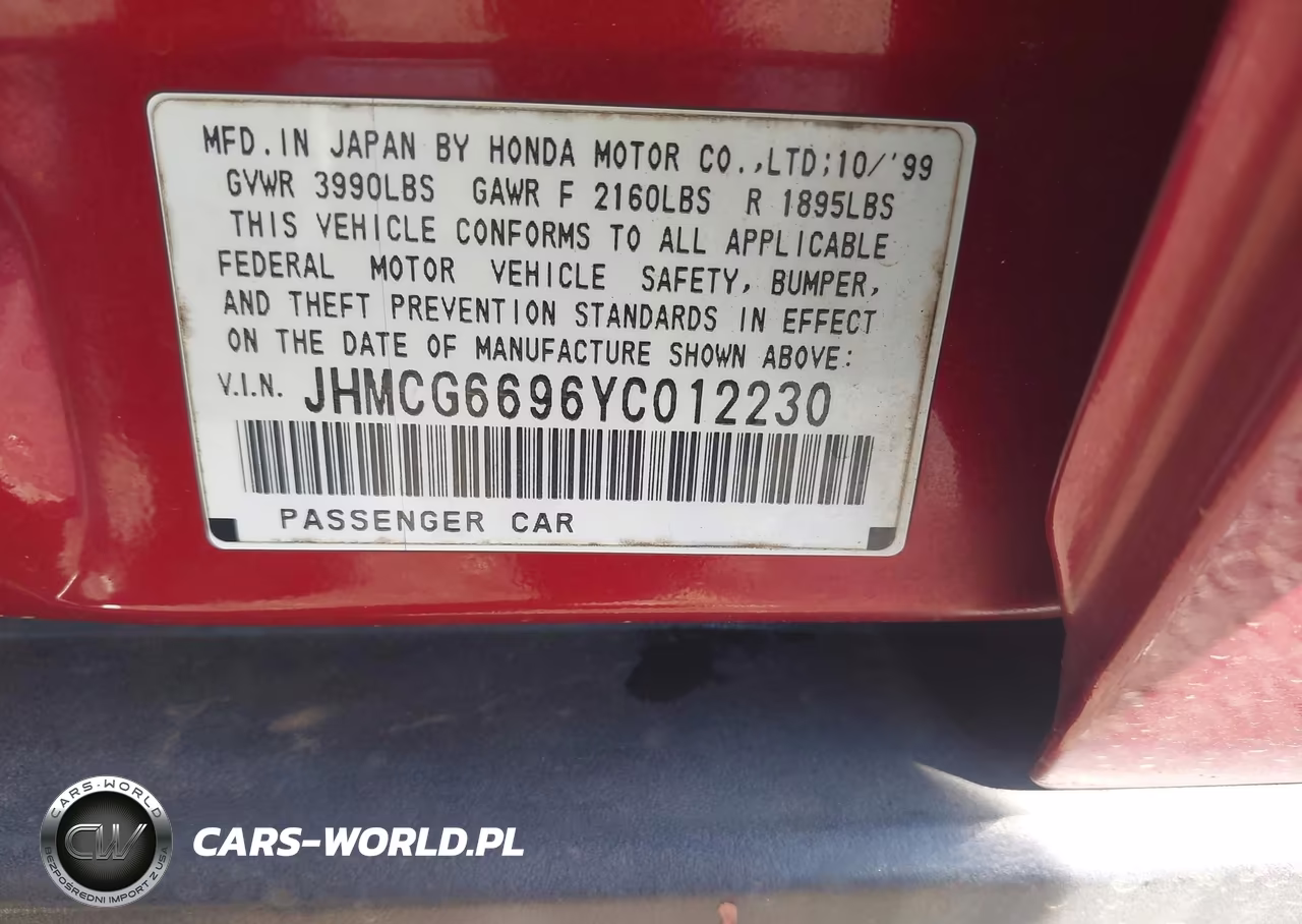 2000 Honda Accord 2.3 Se VIN:JHMCG6696YC012230 - 9