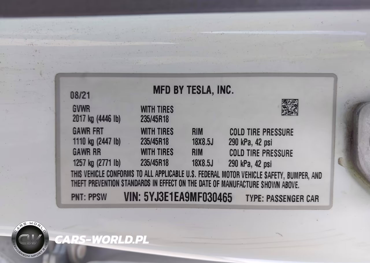 2021 Tesla Model 3 Standard Range Plus Rear-Wheel Drive VIN:5YJ3E1EA9MF030465 - 9