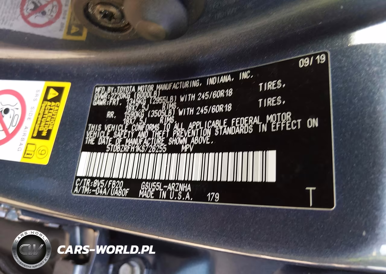2019 Toyota Highlander Le VIN:5TDBZRFH1KS726255 - 8