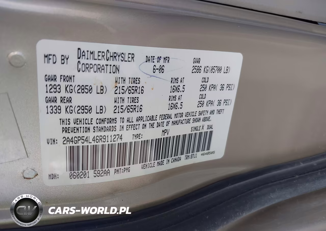 2006 Chrysler Town & Country Touring VIN:2A4GP54L46R911274 - 9