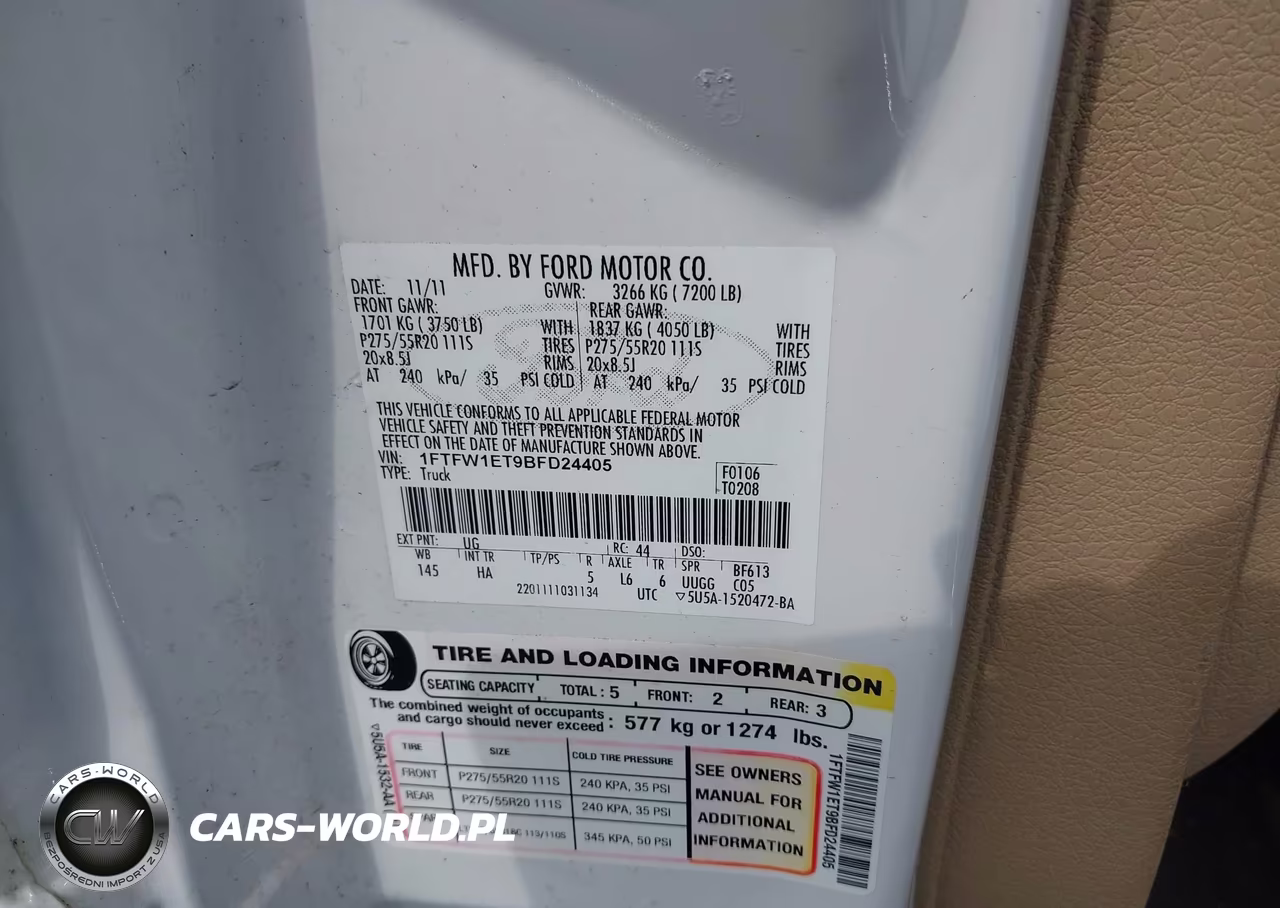 2011 Ford F-150 Lariat VIN:1FTFW1ET9BFD24405 - 9