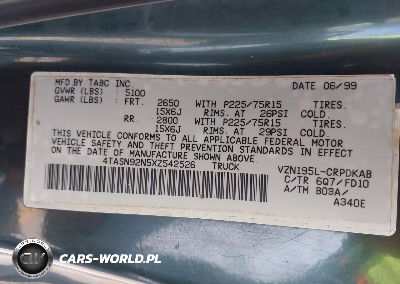1999 Toyota Tacoma Prerunner V6 VIN:4TASN92N5XZ542526 - 9