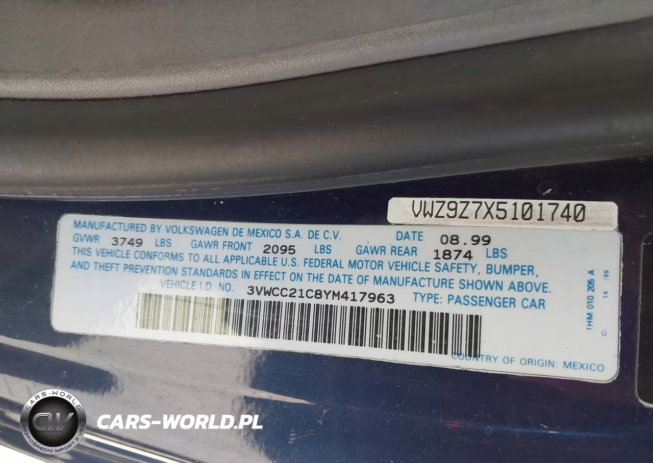 2000 Volkswagen New Beetle Gls VIN:3VWCC21C8YM417963 - 9