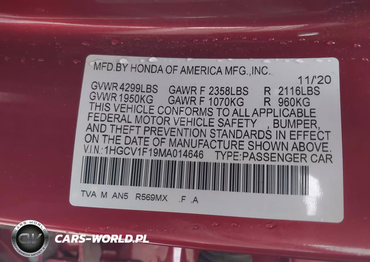 2021 Honda Accord Lx VIN:1HGCV1F19MA014646 - 9
