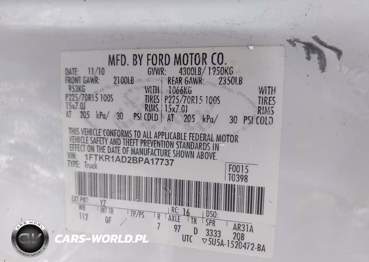 2011 Ford Ranger Xl VIN:1FTKR1AD2BPA17737 - 9