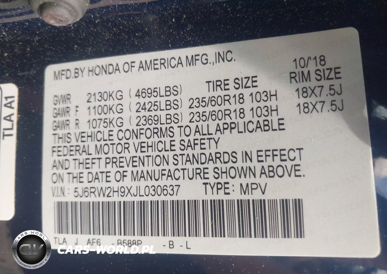 2018 Honda Cr-V Touring VIN:5J6RW2H9XJL030637 - 9