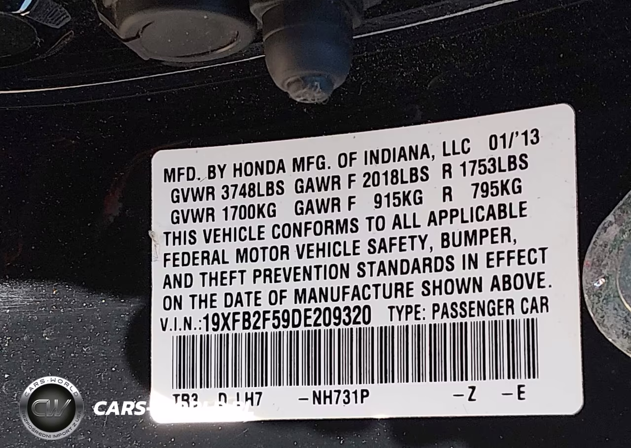 2013 Honda Civic Lx VIN:19XFB2F59DE209320 - 9