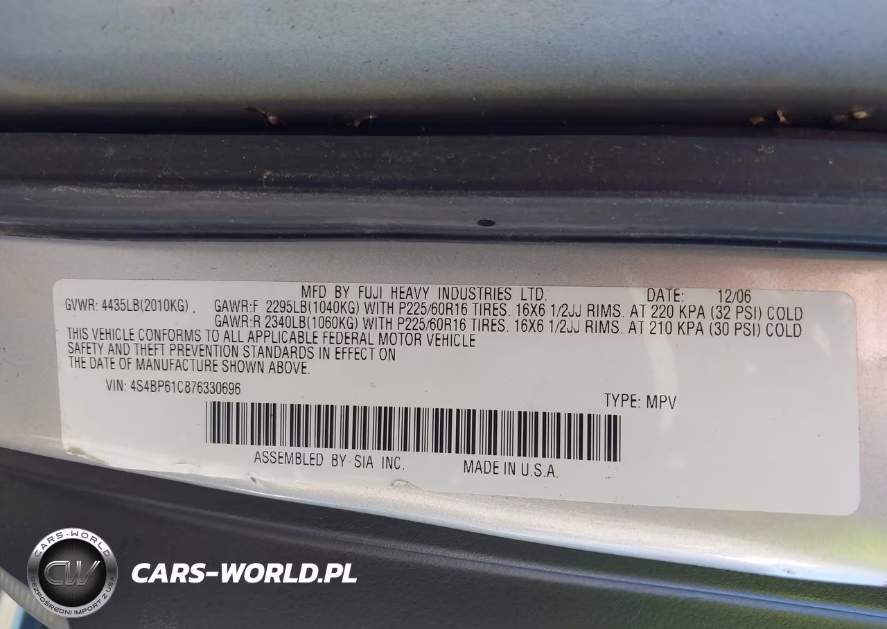 2007 Subaru Outback 2.5I Basic VIN:4S4BP61C876330696 - 9