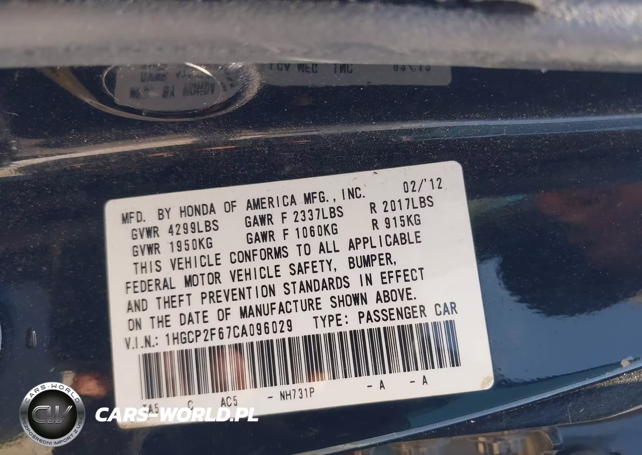 2012 Honda Accord 2.4 Se VIN:1HGCP2F67CA096029 - 9