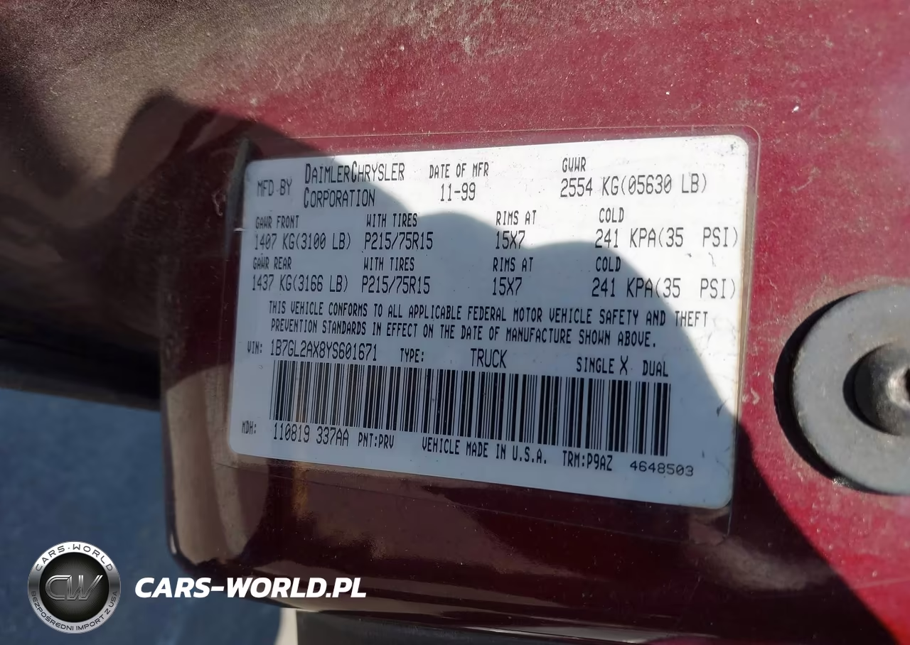 2000 Dodge Dakota Quad VIN:1B7GL2AX8YS601671 - 9
