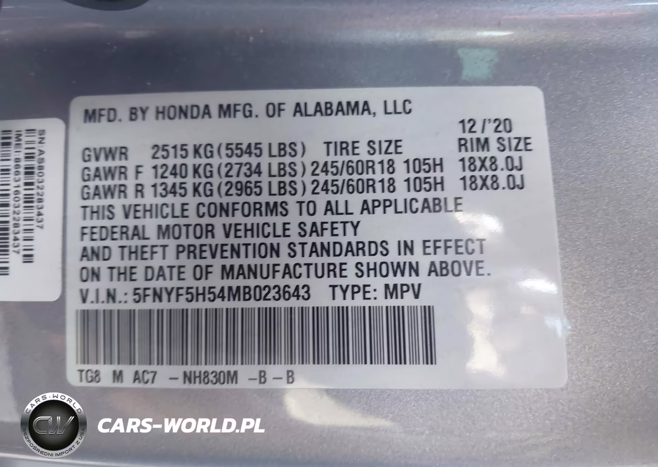 2021 Honda Pilot 2Wd Ex-L VIN:5FNYF5H54MB023643 - 9