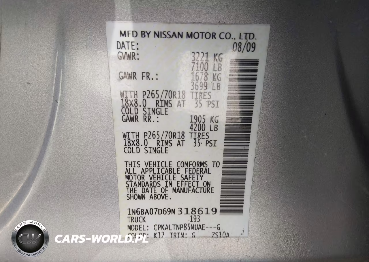 2009 Nissan Titan Se VIN:1N6BA07D69N318619 - 9