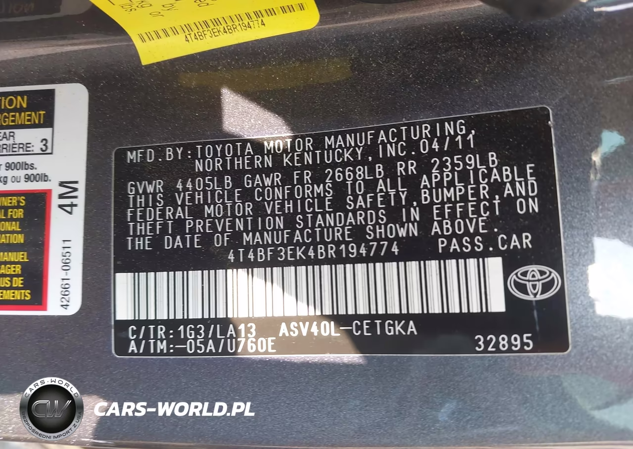 2011 Toyota Camry Xle VIN:4T4BF3EK4BR194774 - 9